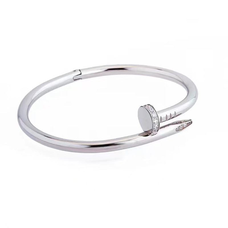 Silver Nail Bracelet with Crystals