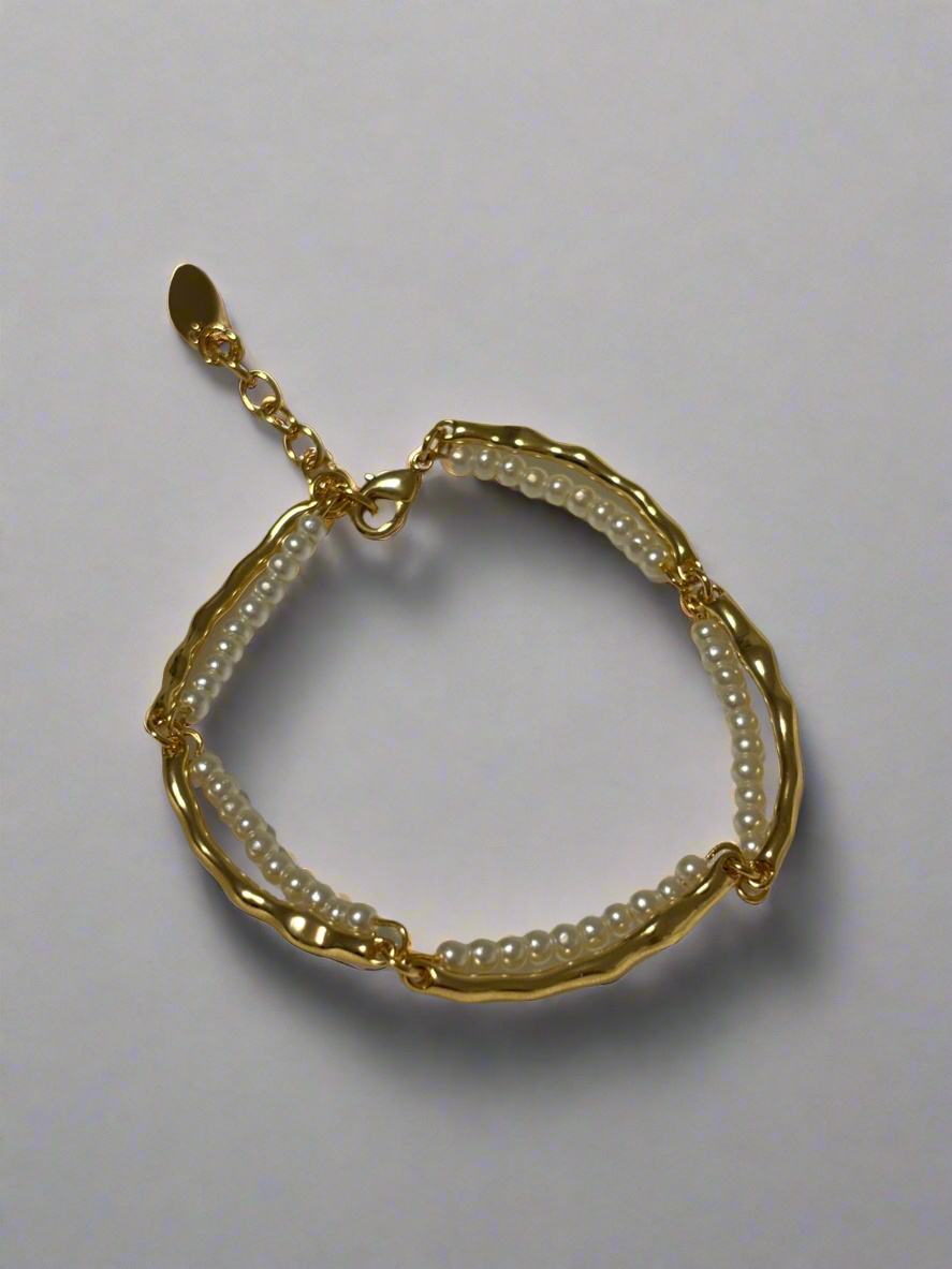 Pearl and Textured Gold Bracelet