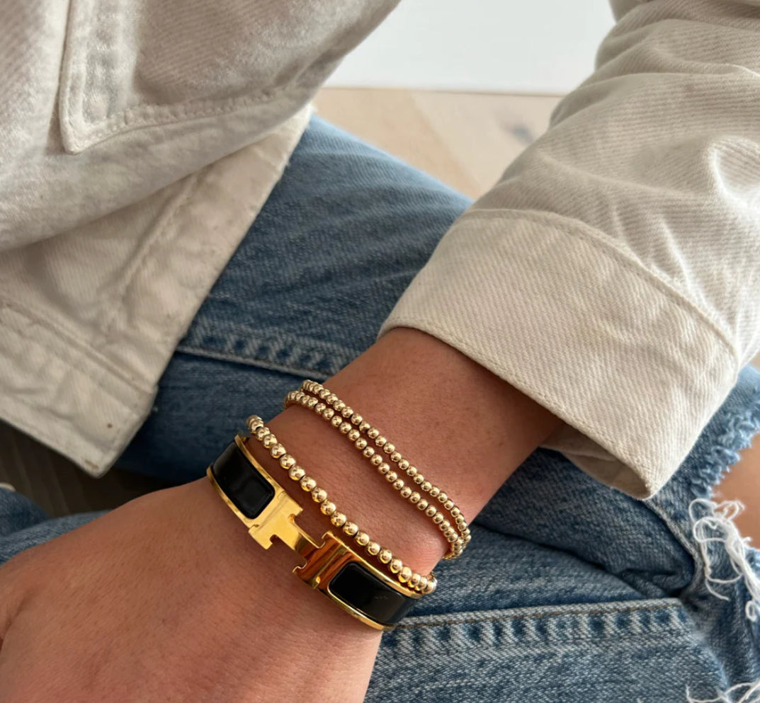 Gold Beaded Bracelets Stack of 3