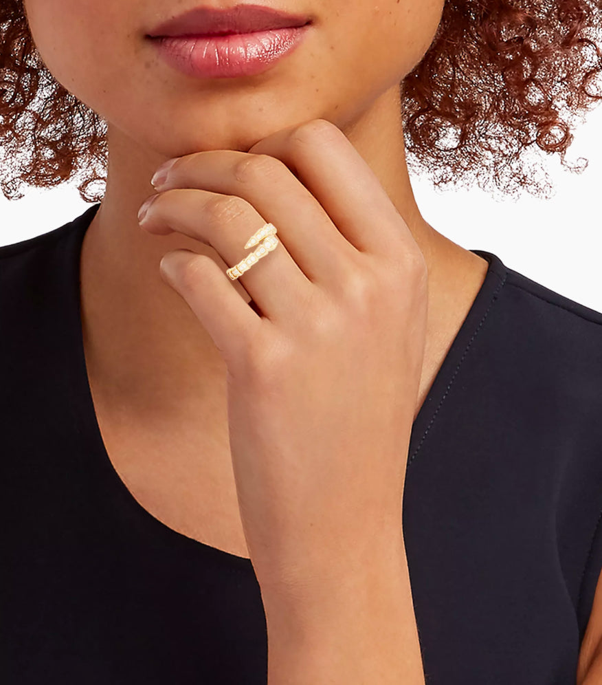 Thin Gold Pave Snake Ring