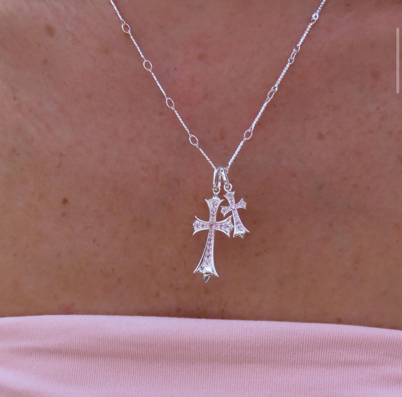 Double Cross Necklace (Silver)