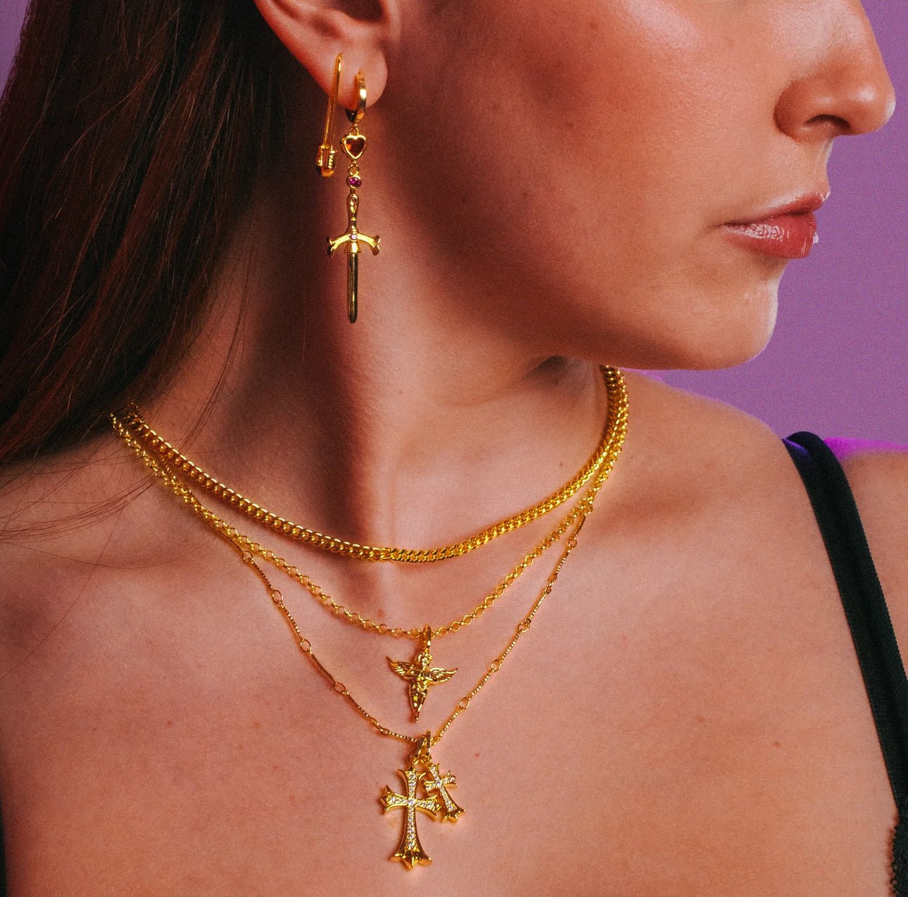 Double Cross Necklace (Gold)