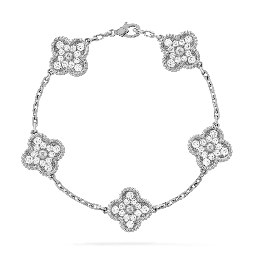 5 Clover Silver Pave Bracelet