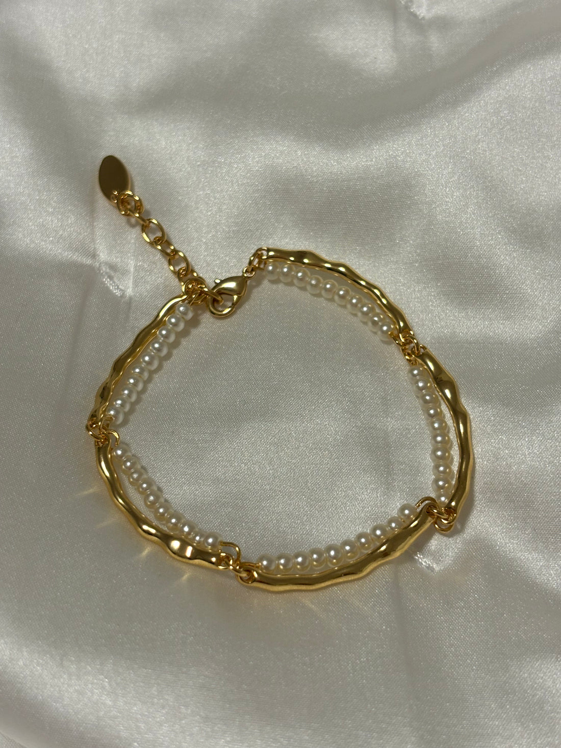 Pearl and Textured Gold Bracelet